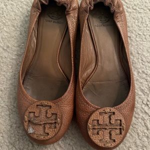 camel tory burch reva leather flats Sz 8.5